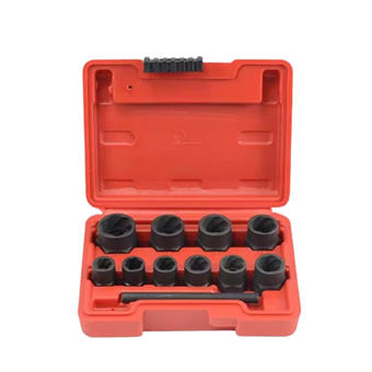 Set soced twist 11pcs Offeryn echdynnu remover clo cnau lug wedi'i ddifrodi 9-19mm
